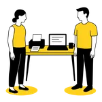 Illustration of two professionals discussing customizable contract templates for business needs in Cambodia.